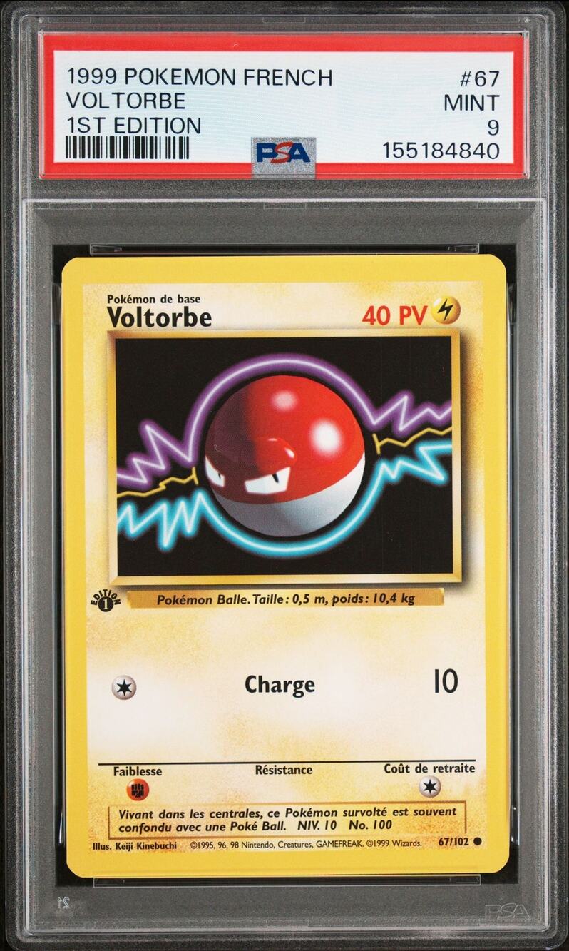 PSA 9 MINT Voltorb (Voltorbe) 1st Edition 67/102 Pokémon 1999 French Base Set